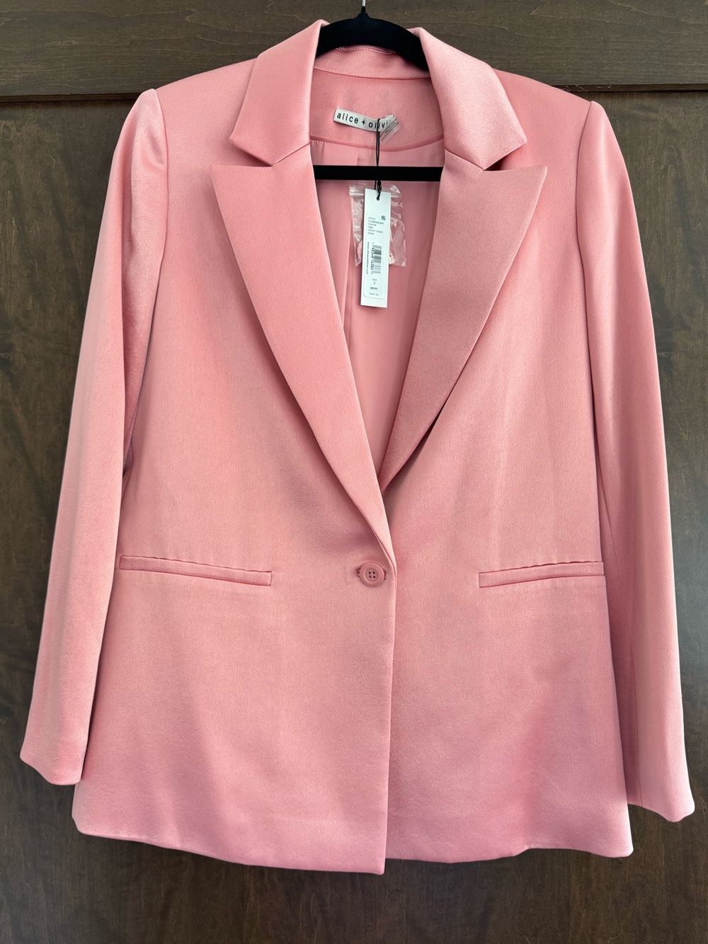 NWT Alice + Olivia Danny Satin Boyfriend Oversized Dusty Rose Blazer